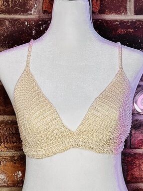 Cream White Crochet/Beaded Bralette